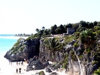 Cliffs at Tulum.  Looking South towards the lighthouse (the square structure on the cliff).