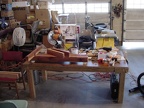 My work area in the garage.  Table Saw, Mitre saw, workbench.